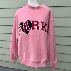 NEW PARKE Valentine’s Fleece Jean Heart Varsity Mockneck Blush Sweatshirt - L/XL